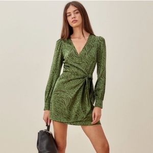 Reformation Kenna Leopard Print Wrap Mini Dress